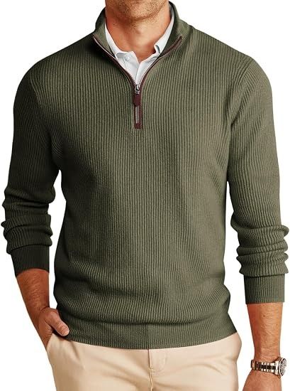 Olive Green Quarter-Zip Sweater image 1